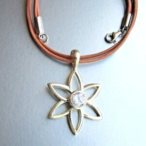 Brown Leather Cord SILPADA Retired CUBIC STAR Pendant S1195 CZ Necklace